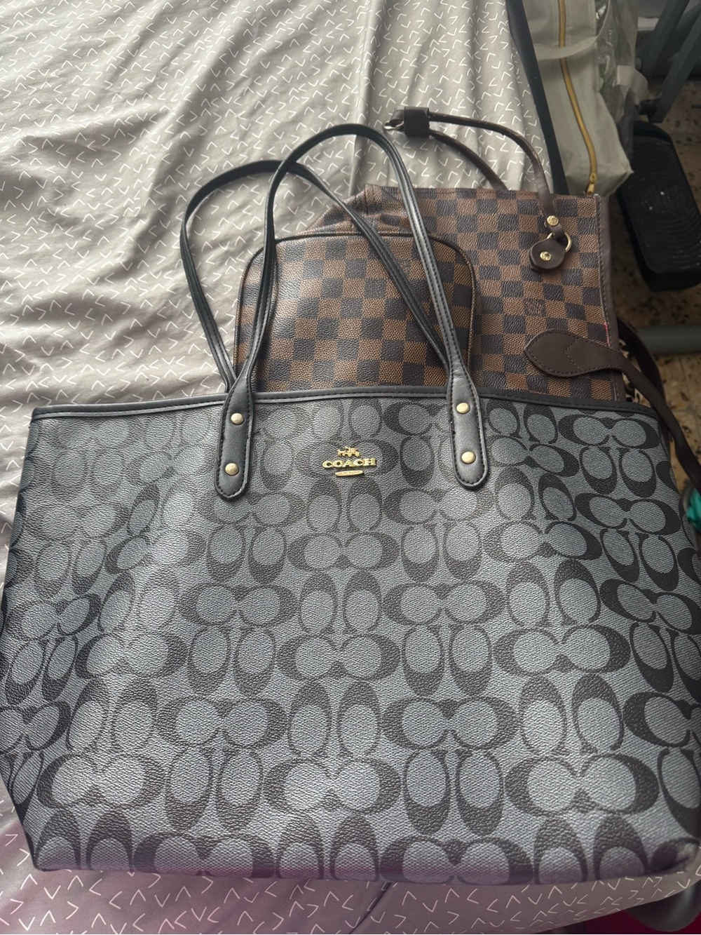 Co@ch Black Signature Coated Canvas Tote with Gold Logo